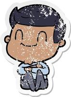 distressed sticker of a cartoon friendly man vector