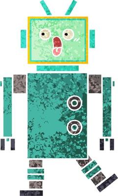 retro illustration style cartoon robot