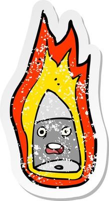 retro distressed sticker of a cartoon flaming bullet