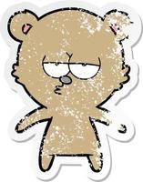 distressed sticker of a bored bear cartoon vector