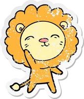 distressed sticker of a cartoon lion vector