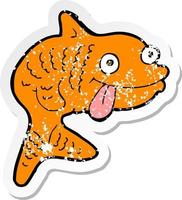 retro distressed sticker of a cartoon fish vector