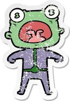 distressed sticker of a cartoon weird alien shouting vector