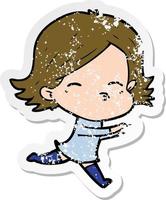 distressed sticker of a cartoon woman vector