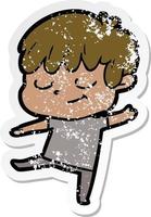 distressed sticker of a cartoon happy boy vector