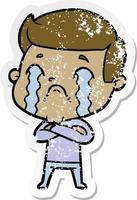 distressed sticker of a cartoon man crying vector