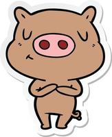 sticker of a cartoon content pig vector