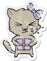 distressed sticker of a cartoon cat vector