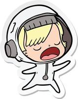 sticker of a cartoon talking astronaut woman vector