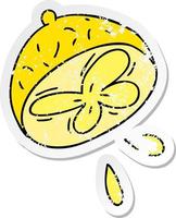 distressed sticker of a quirky hand drawn cartoon lemon vector