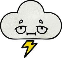 retro grunge texture cartoon thunder cloud vector