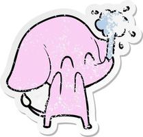 distressed sticker of a cute cartoon elephant spouting water vector