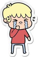 sticker of a cartoon boy crying vector