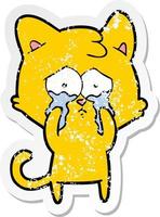 distressed sticker of a cartoon crying cat vector