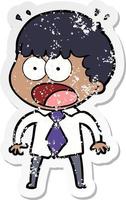 distressed sticker of a cartoon shocked man in shirt and tie vector