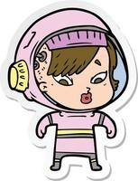 sticker of a cartoon astronaut woman vector