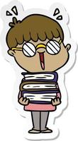 sticker of a cartoon boy with amazing books vector