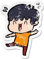 distressed sticker of a cartoon laughing boy vector