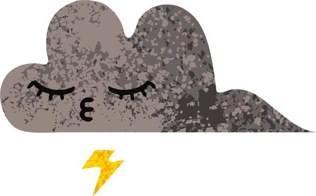 retro illustration style cartoon storm cloud