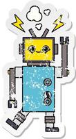 distressed sticker of a cute cartoon robot vector