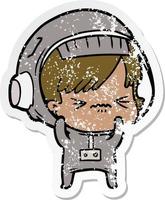 distressed sticker of a cartoon astronaut woman vector