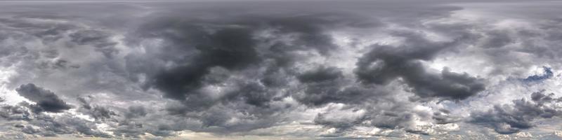 dark sky with beautiful black clouds before storm. Seamless hdri panorama 360 degrees angle view with zenith without ground for use in 3d graphics or game development as sky dome or edit drone shot photo