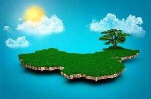 China Map, Realistic 3D Map of Clouds Tree sun rays on bright blue Sky 3d illustration photo