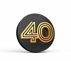 Royal Gold Modern Font. Elite 3D Digit Letter 40 Fourty on Black 3d button icon 3d Illustration photo