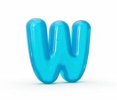 Aqua Blue jelly W letter isolated on white background - 3d illustration photo