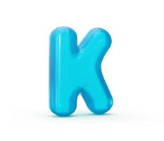 Aqua Blue jelly K letter isolated on white background - 3d illustration photo