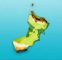 mapa de omán mapa de altura de color de relieve sombreado en el fondo azul del mar ilustración 3d foto