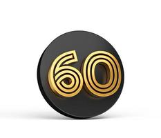 Royal Gold Modern Font. Elite 3D Digit Letter 60 Sixty on Black 3d button icon 3d Illustration