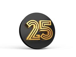Royal Gold Modern Font. Elite 3D Digit Letter 25 Twenty Five on Black 3d button icon 3d Illustration photo