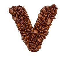 Letter V made of chocolate Coated Beans Chocolate Candies Alphabet Word v 3d illustration photo