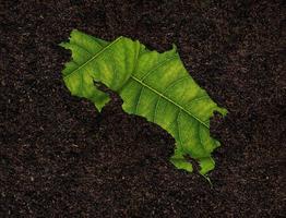 Costa Rica map made of green leaves on soil background ecology concept photo