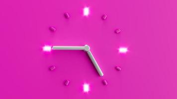 Pink 3d Clock Time 15 minutes to 5 o'clock. pm am Silver needle backlit dial light 3d illustration photo