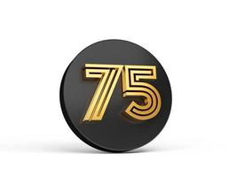 Royal Gold Modern Font. Elite 3D Digit Letter 75 Seventy Five on Black 3d button icon 3d Illustration photo