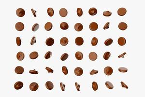 Scattering of tasty chocolate chips on white background 3d illustration photo