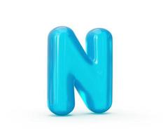 Aqua Blue jelly N letter isolated on white background - 3d illustration photo