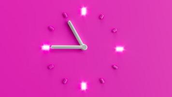 Pink 3d Clock Time 15 minutes to 11o'clock. pm am 10 45 Silver needle backlit dial light 3d illustration photo
