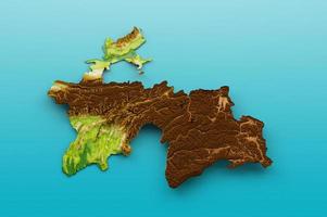 Tajikistan Map Shaded relief Color Height map on the sea Blue Background 3d illustration photo