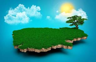 Cambodia Map, Realistic 3D Map of Clouds Tree sun rays on bright blue Sky 3d illustration photo