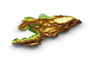 Kyrgyzstan Map Shaded relief Color Height map on white Background 3d illustration photo