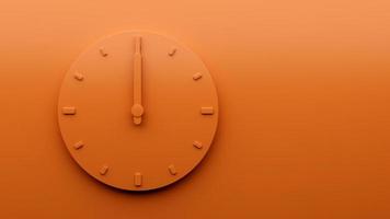 Minimal Orange clock Twelve 12 o'clock abstract Minimalist wall clock 3d Illustration photo