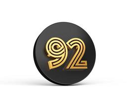 Royal Gold Modern Font. Elite 3D Digit Letter 92 Ninety two on Black 3d button icon 3d Illustration photo
