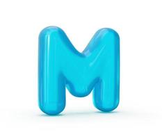 Aqua Blue jelly M letter isolated on white background - 3d illustration photo