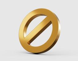 Gold Banned icon button and no or wrong symbol isolated on white background 3D illustration photo