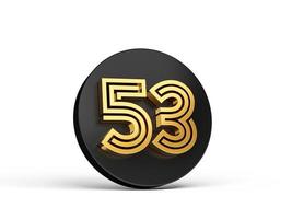 Royal Gold Modern Font. Elite 3D Digit Letter 53 Fifty Three on Black 3d button icon 3d Illustration photo