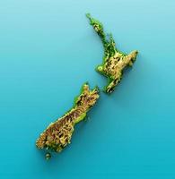 New Zealand Map Shaded relief Color Height map on the sea Blue Background 3d illustration photo