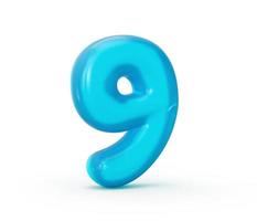 Blue jelly digit 9 Nine isolated on white background Jelly colorful alphabets numbers for kids 3d illustration photo